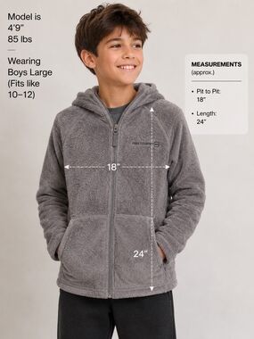 Free Country Youth L 10/12 Gray Plush Zip-Up Hoodie Jacket